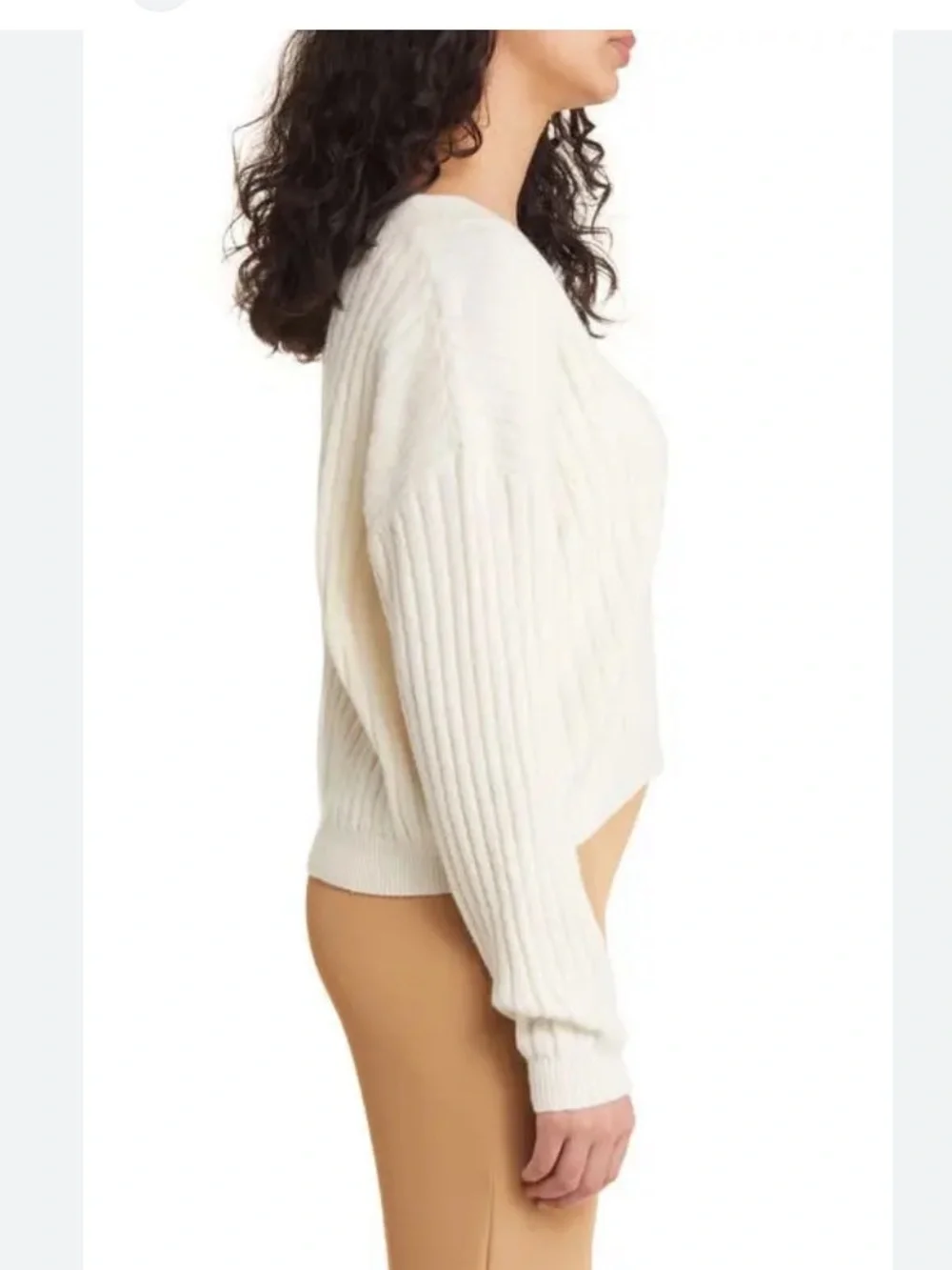 Open Edit ivory dove v neck ribbed sweater boxy oversized Medium